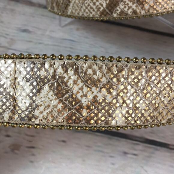 Sandy Duftler Designs Leather Belt Womens Medium‎ Gold w/ White Reptile Pattern - Picture 3 of 10
